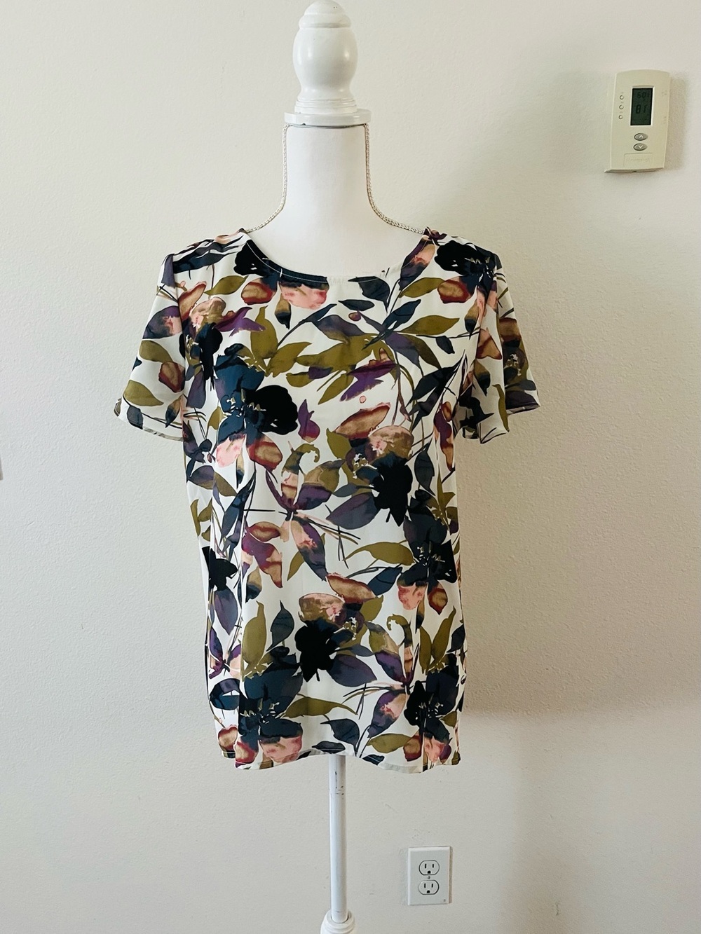 Ann Taylor Factory Floral Short Sleeve Blouse in Cream, Olive, Navy, Blush